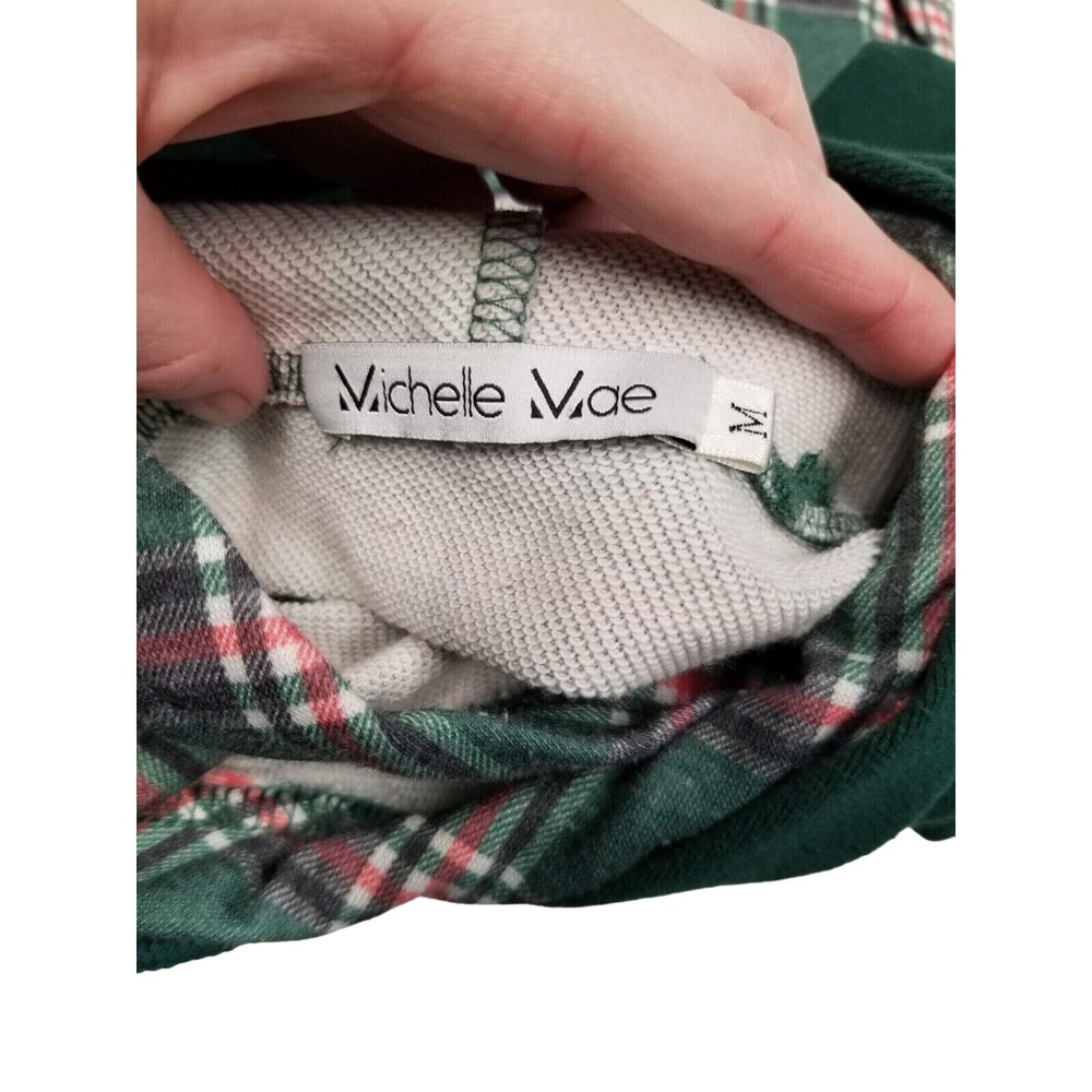 Michelle Mae Sweater green plaid Asymmetrical double hood size Medium - Picture 3 of 16